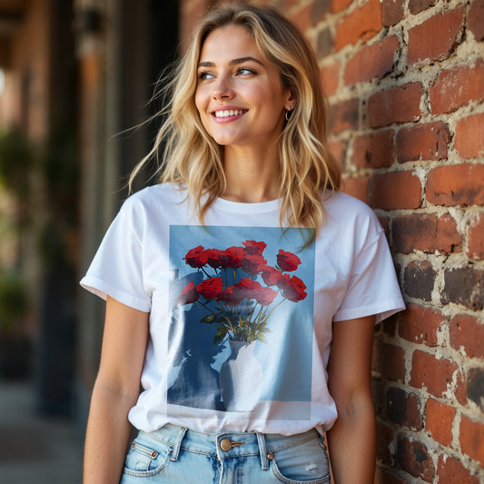 No.66 June Roses Birth Flower T-Shirt – Premium Fine Art Tee with YOUR Personalized Quote on Back