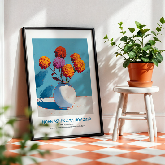 No.23 "November Chrysanthemums", Personalised, birth month flower, fine art print on museum grade paper in high quality black wooden frame