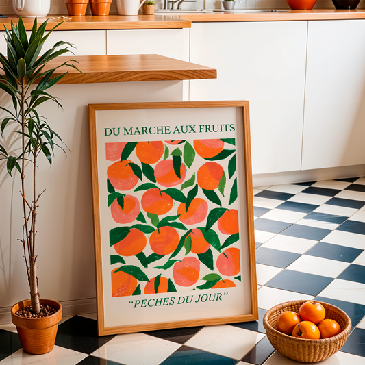 No.136 Peaches Art Print – French Fruit Kitchen Wall Decor (Peches du Jour)