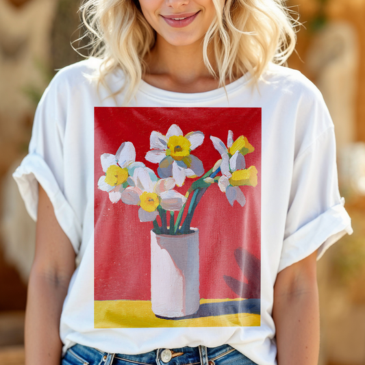 No.77 Floral Fine Art T-Shirt, Premium Quality Tee with YOUR Personalized Quote on Back