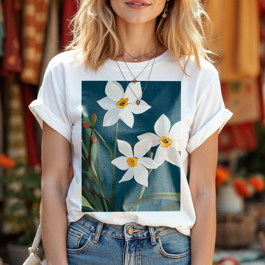 No.90 Floral Fine Art T-Shirt, Premium Quality Tee with YOUR Personalized Quote on Back