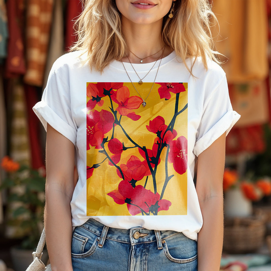 No.89 Floral Fine Art T-Shirt, Premium Quality Tee with YOUR Personalized Quote on Back