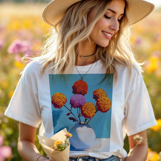 No.71 November Chrysanthemums Birth Flower T-Shirt – Premium Fine Art Tee with YOUR Personalized Quote on Back