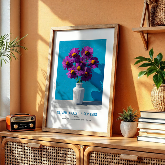 No.09 September Asters – Personalised Birth Month Flower Fine Art Print on Museum-Quality Paper