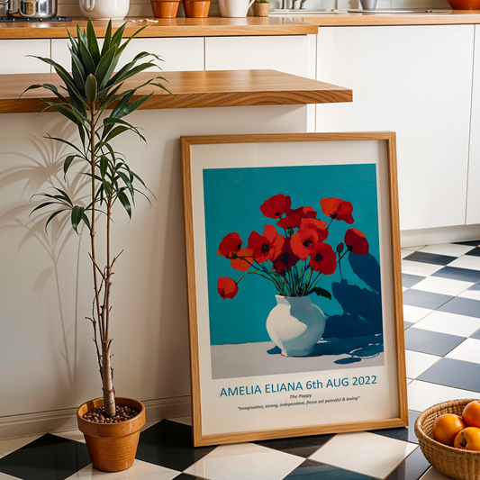 No.08 August Poppies – Personalised Birth Month Flower Fine Art Print on Museum-Quality Paper