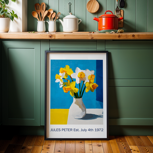 No.43 Personalised fine art flower print on museum gallery quality paper in high quality black wooden frame