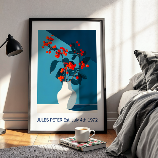 No.45 Personalised fine art flower print on museum gallery quality paper in high quality black wooden frame