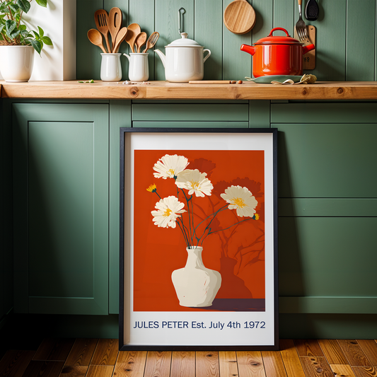 No.46 Personalised fine art flower print on museum gallery quality paper in high quality black wooden frame