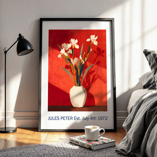 No.31 Personalised fine art flower print on museum gallery quality paper, customise the text to create a lifetime gift