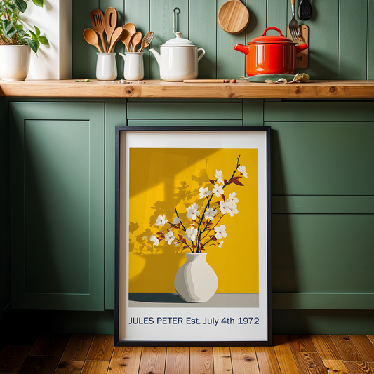 No.53 Personalised fine art flower print on museum gallery quality paper in high quality black wooden frame
