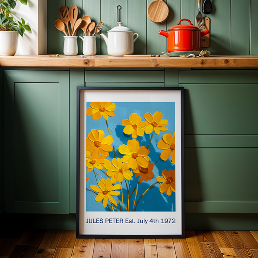 No.56 Personalised fine art flower print on museum gallery quality paper in high quality black wooden frame