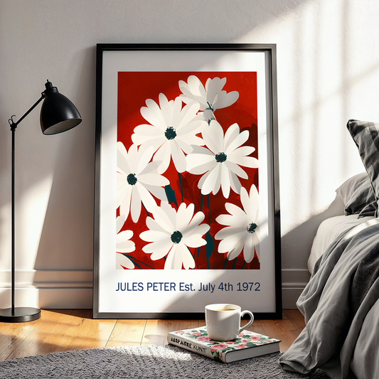 No.57 Personalised fine art flower print on museum gallery quality paper in high quality black wooden frame