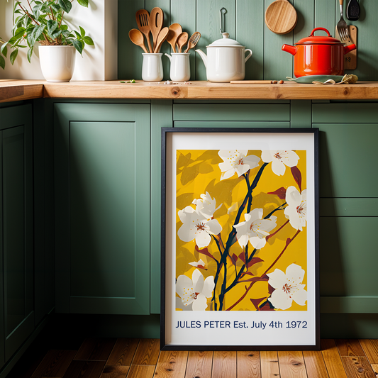 No.40 Personalised fine art flower print on museum gallery quality paper, customise the text to create a lifetime gift