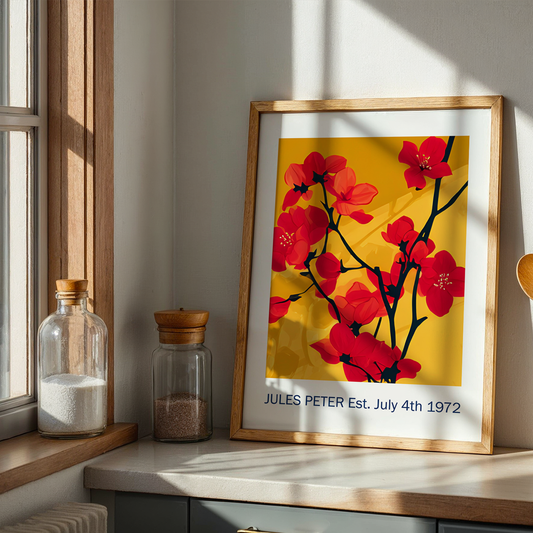 No.41 Personalised fine art flower print on museum gallery quality paper, customise the text to create a lifetime gift