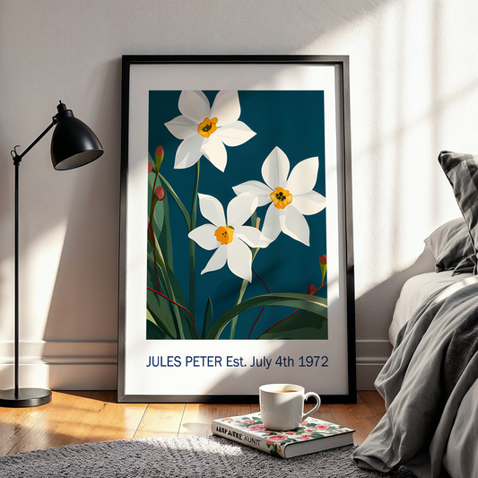 No.60 Personalised fine art flower print on museum gallery quality paper in high quality black wooden frame