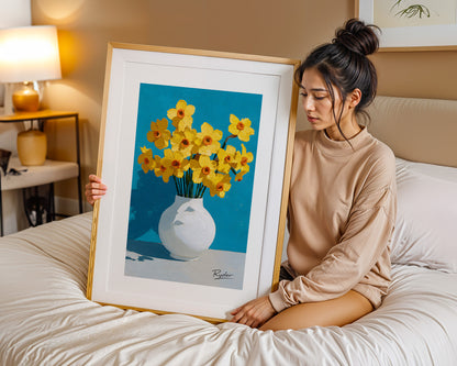 March Birth Month Daffodils in a Vase Fine Art Print on Museum Quality Paper