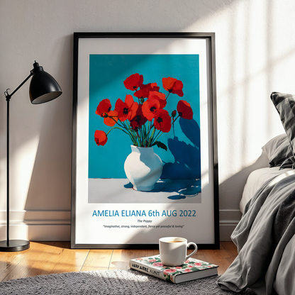 No.08 August Poppies – Personalised Birth Month Flower Fine Art Print on Museum-Quality Paper