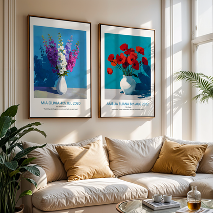 No.08 August Poppies – Personalised Birth Month Flower Fine Art Print on Museum-Quality Paper