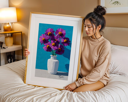 September Birth Month Asters in a Vase Fine Art Print on Museum Quality Paper