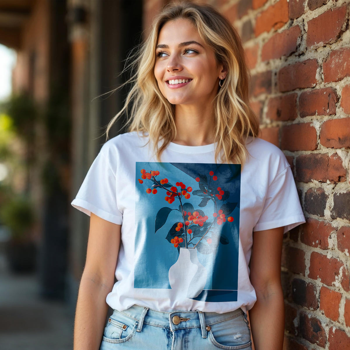 No.75 Floral Fine Art T-Shirt, Premium Quality Tee with YOUR Personalized Quote on Back