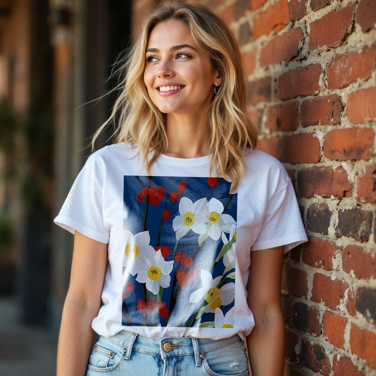 No.84 Floral Fine Art T-Shirt, Premium Quality Tee with YOUR Personalized Quote on Back