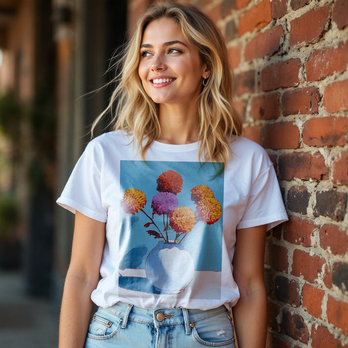 No.71 November Chrysanthemums Birth Flower T-Shirt – Premium Fine Art Tee with YOUR Personalized Quote on Back