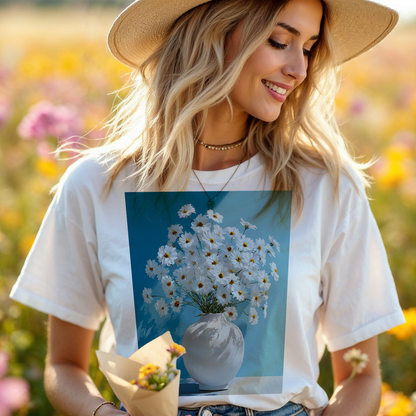 No.64 April Daisies Birth Flower T-Shirt – Premium Fine Art Tee with YOUR Personalized Quote on Back