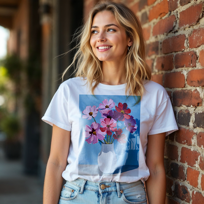 No.70 October Cosmos Birth Flower T-Shirt – Premium Fine Art Tee with YOUR Personalized Quote on Back