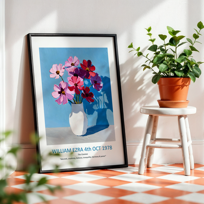 No.22 "October Cosmos", Personalised, birth month flower, fine art print on museum grade paper in high quality black wooden frame