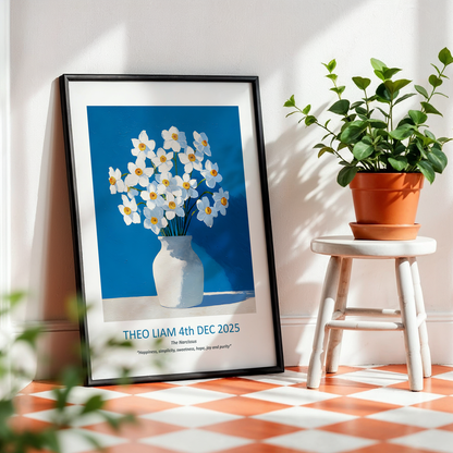 No.24 "December Narcissus", Personalised, birth month flower, fine art print on museum grade paper in high quality black wooden frame