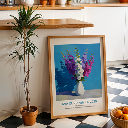 No.07 July Delphiniums – Personalised Birth Month Flower Fine Art Print on Museum-Quality Paper