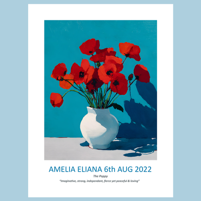 No.08 August Poppies – Personalised Birth Month Flower Fine Art Print on Museum-Quality Paper