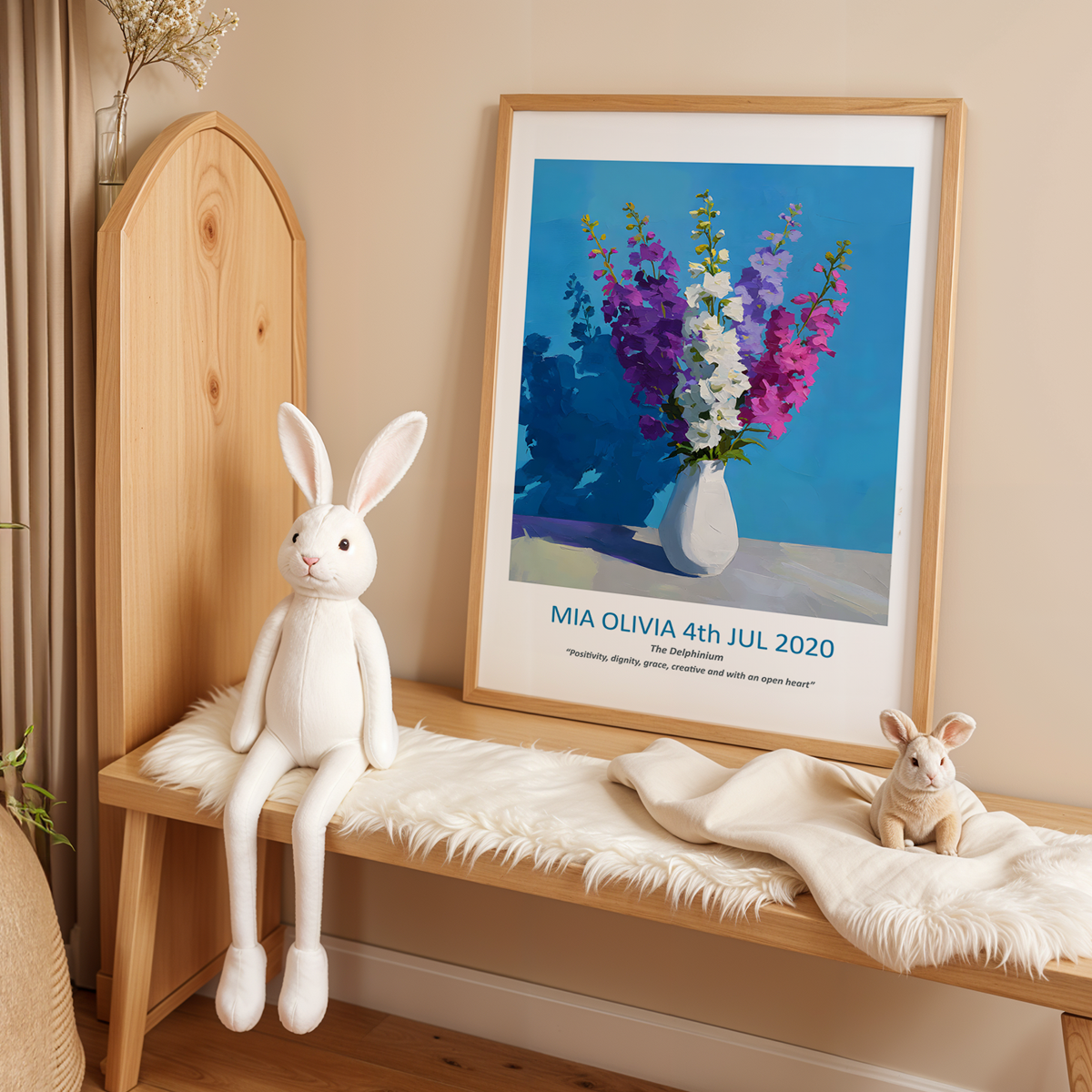 No.07 July Delphiniums – Personalised Birth Month Flower Fine Art Print on Museum-Quality Paper
