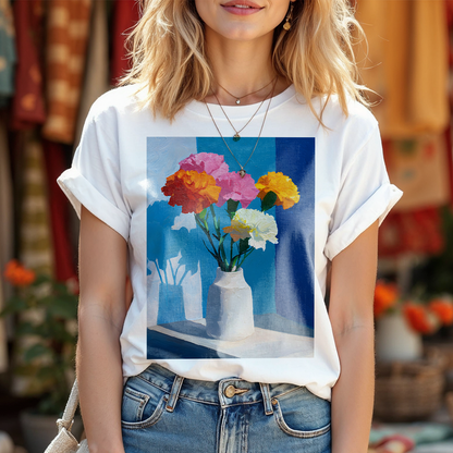 No.61 January Carnations Birth Flower T-Shirt – Premium Fine Art Tee with YOUR Personalized Quote on Back