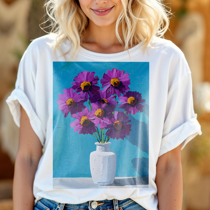 No.69 September Asters Birth Flower T-Shirt – Premium Fine Art Tee with YOUR Personalized Quote on Back