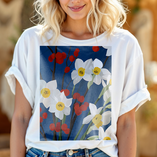 No.84 Floral Fine Art T-Shirt, Premium Quality Tee with YOUR Personalized Quote on Back