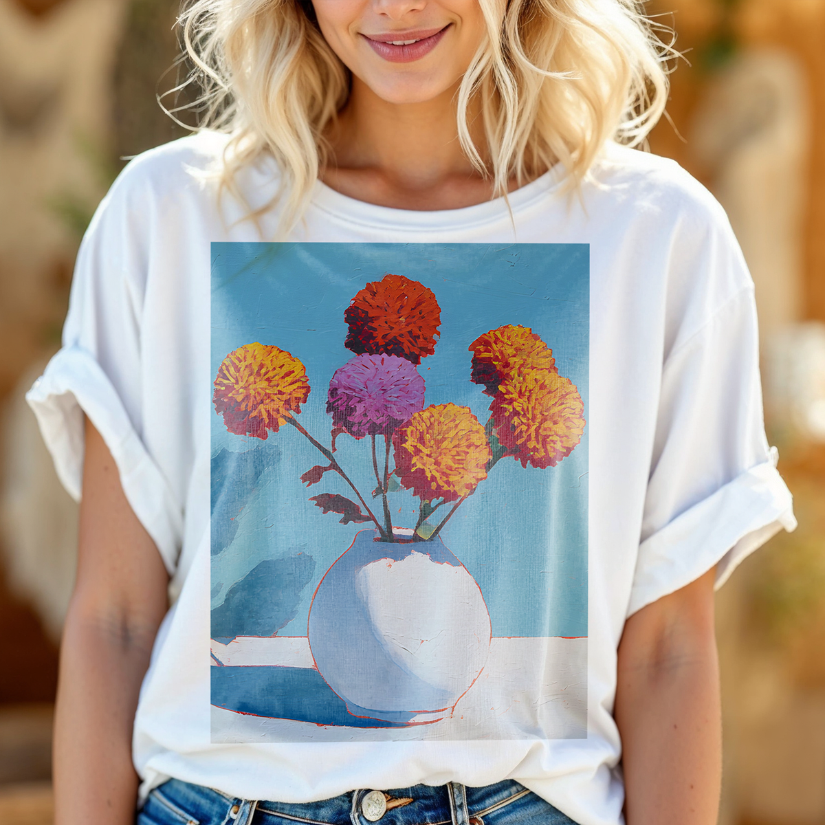 No.71 November Chrysanthemums Birth Flower T-Shirt – Premium Fine Art Tee with YOUR Personalized Quote on Back
