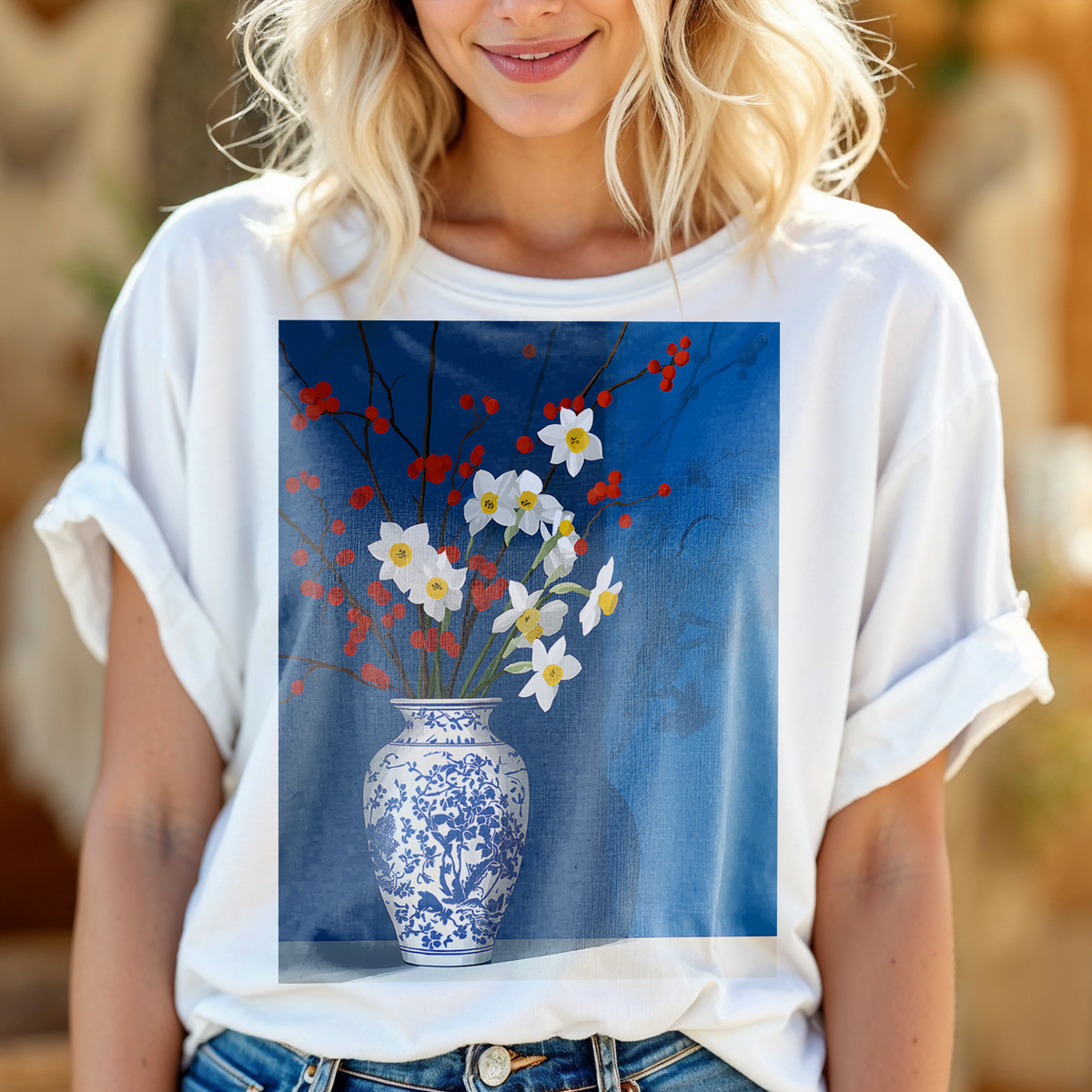 No.81 Floral Fine Art T-Shirt, Premium Quality Tee with YOUR Personalized Quote on Back