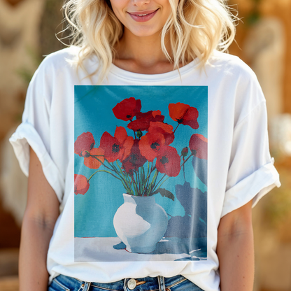 No.68 August Poppies Birth Flower T-Shirt – Premium Fine Art Tee with YOUR Personalized Quote on Back