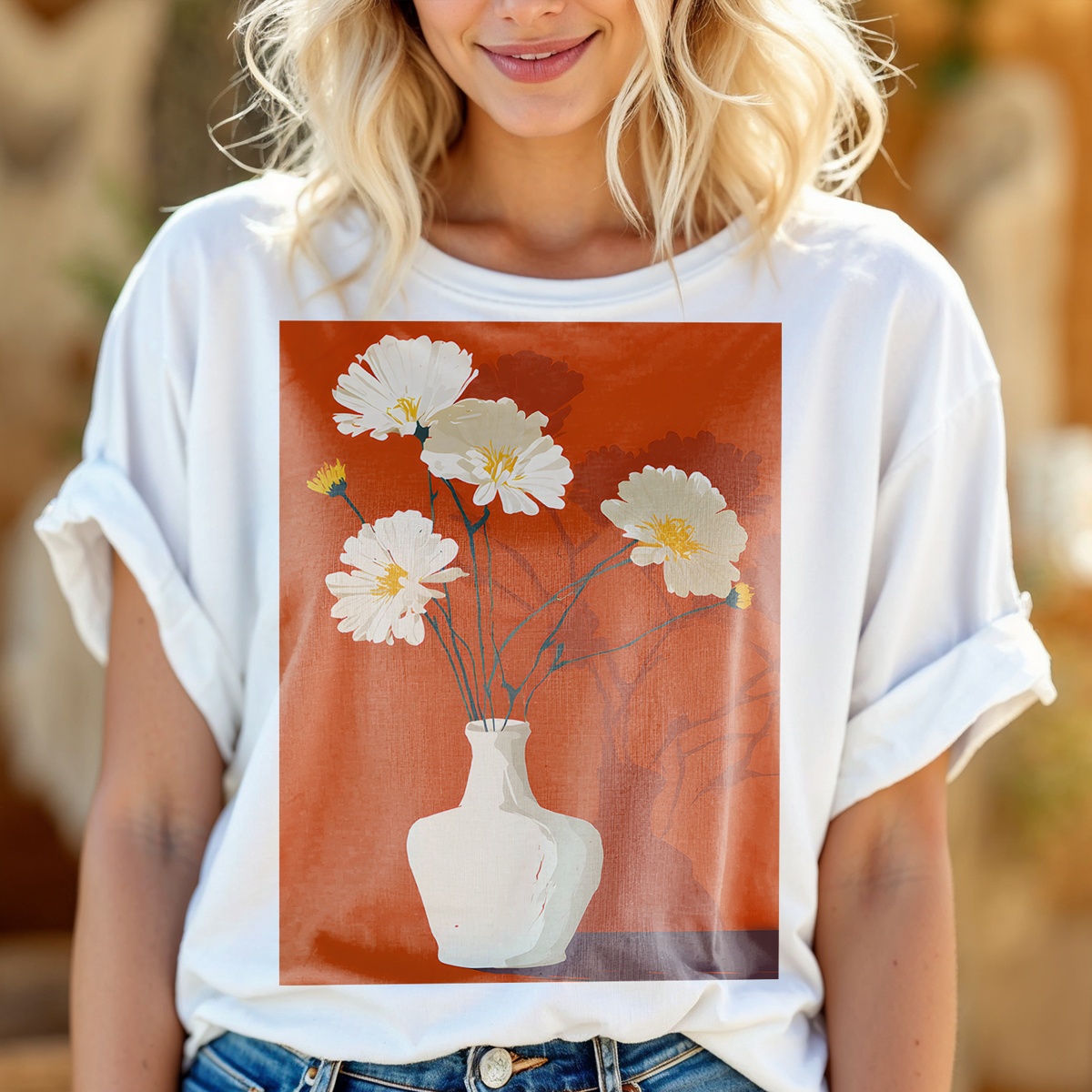 No.76 Floral Fine Art T-Shirt, Premium Quality Tee with YOUR Personalized Quote on Back