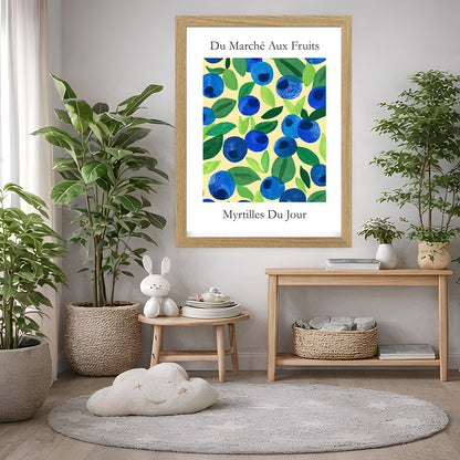 No.204 Blueberry Market Art Print – French Fruit Kitchen Wall Decor (Myrtilles du Jour)