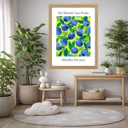 No.205 Blueberry Market Art Print – French Fruit Kitchen Wall Decor (Myrtilles du Jour)