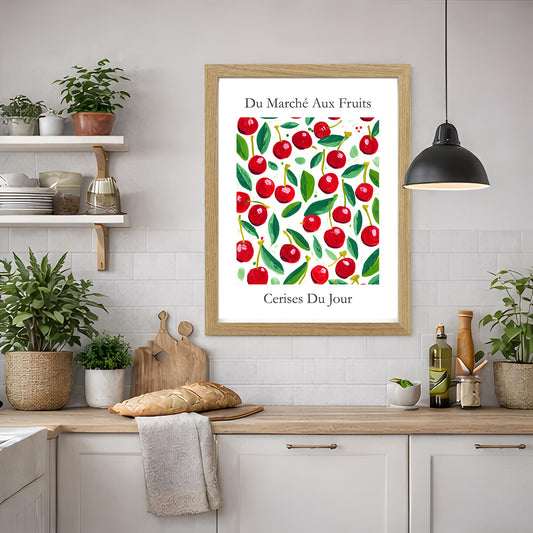 No.206 Cherry Market Art Print – French Fruit Kitchen Wall Decor (Cerises du Jour)