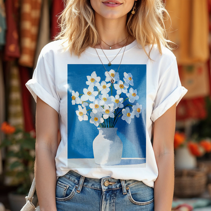No.72 December Narcissus Birth Flower T-Shirt – Premium Fine Art Tee with YOUR Personalized Quote on Back