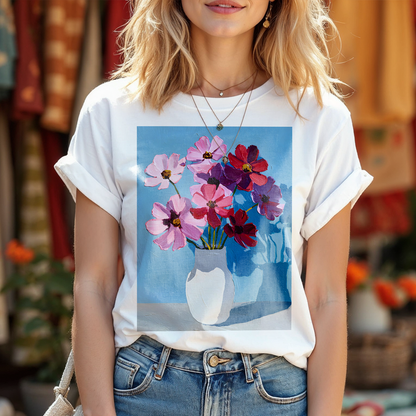 No.70 October Cosmos Birth Flower T-Shirt – Premium Fine Art Tee with YOUR Personalized Quote on Back