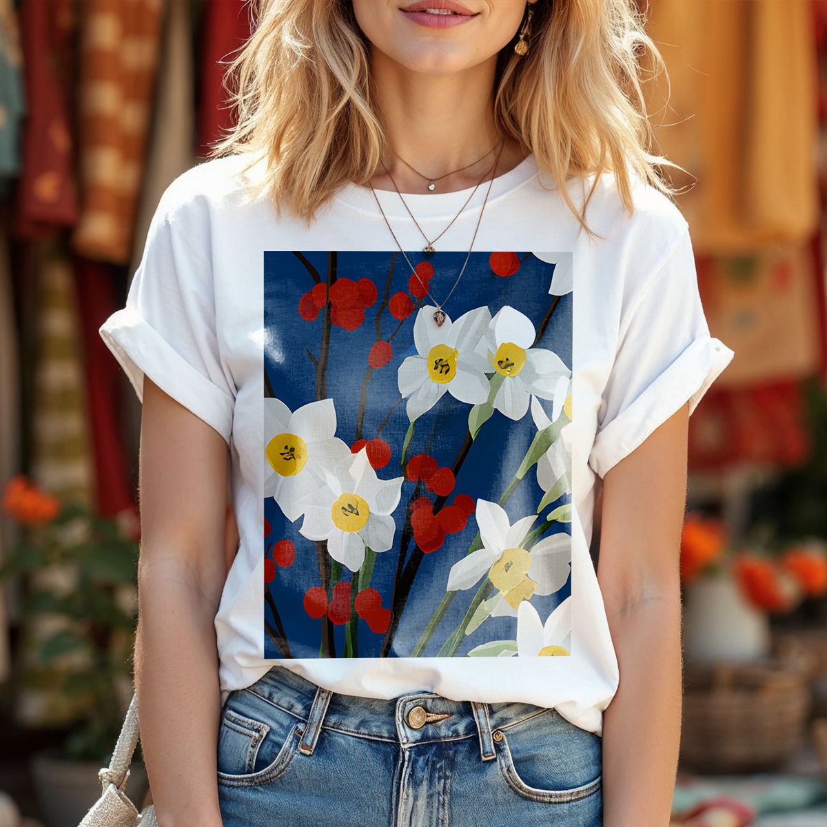 No.84 Floral Fine Art T-Shirt, Premium Quality Tee with YOUR Personalized Quote on Back