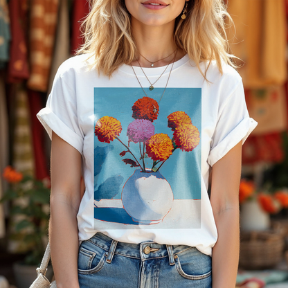 No.71 November Chrysanthemums Birth Flower T-Shirt – Premium Fine Art Tee with YOUR Personalized Quote on Back