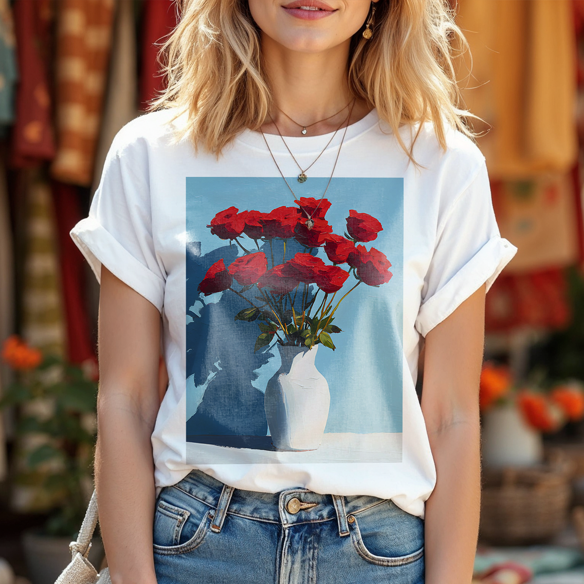 No.66 June Roses Birth Flower T-Shirt – Premium Fine Art Tee with YOUR Personalized Quote on Back