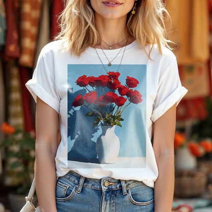 No.66 June Roses Birth Flower T-Shirt – Premium Fine Art Tee with YOUR Personalized Quote on Back