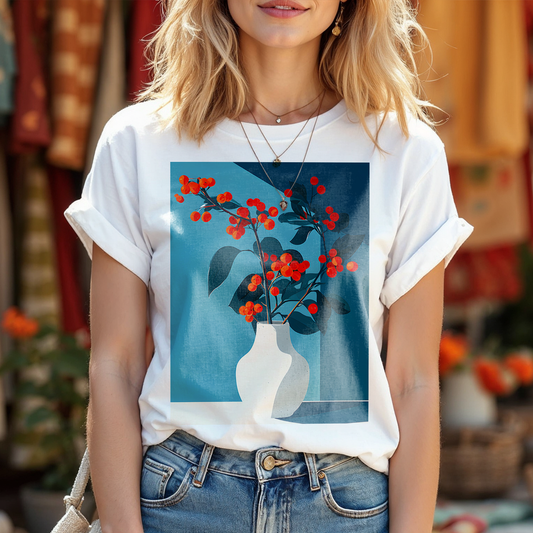 No.75 Floral Fine Art T-Shirt, Premium Quality Tee with YOUR Personalized Quote on Back